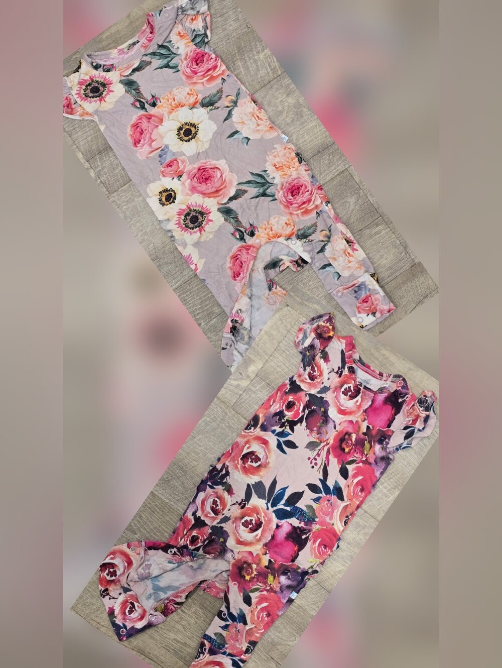 Posh Peanut Floral Romper Set - Pink & Lavender